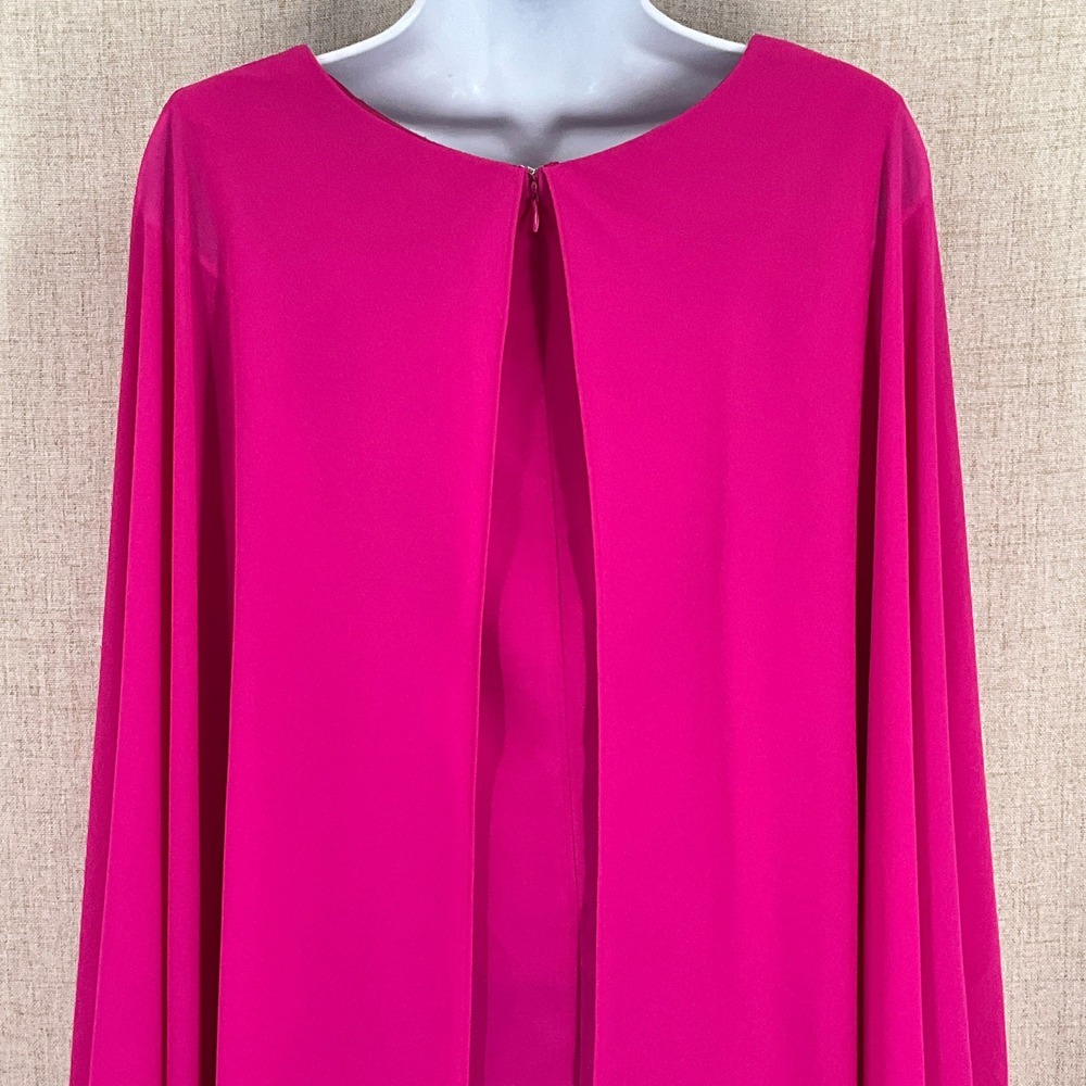Vince Camuto Cape Dress Women 8 Fuchsia Pink V-Neck Split Back Shift Flowy - Picture 5 of 12